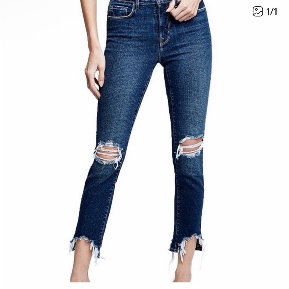 L'AGENCE High Rise distressed Skinny Jeans - Dark Blue